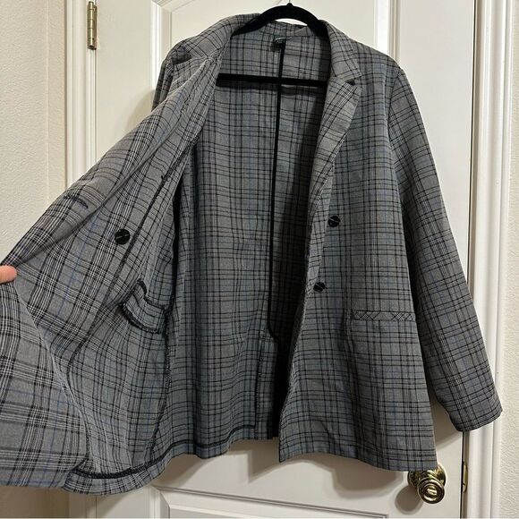 WILD FABLE GRAY PLAID OVERSIZED BOYFRIEND LIGHTWEIGHT LONG BLAZER PLUS‎ SIZE XXL - Picture 3 of 10